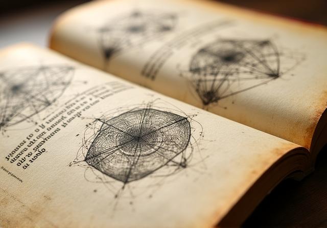 Dettaglio di un antico manoscritto con diagrammi geometrici